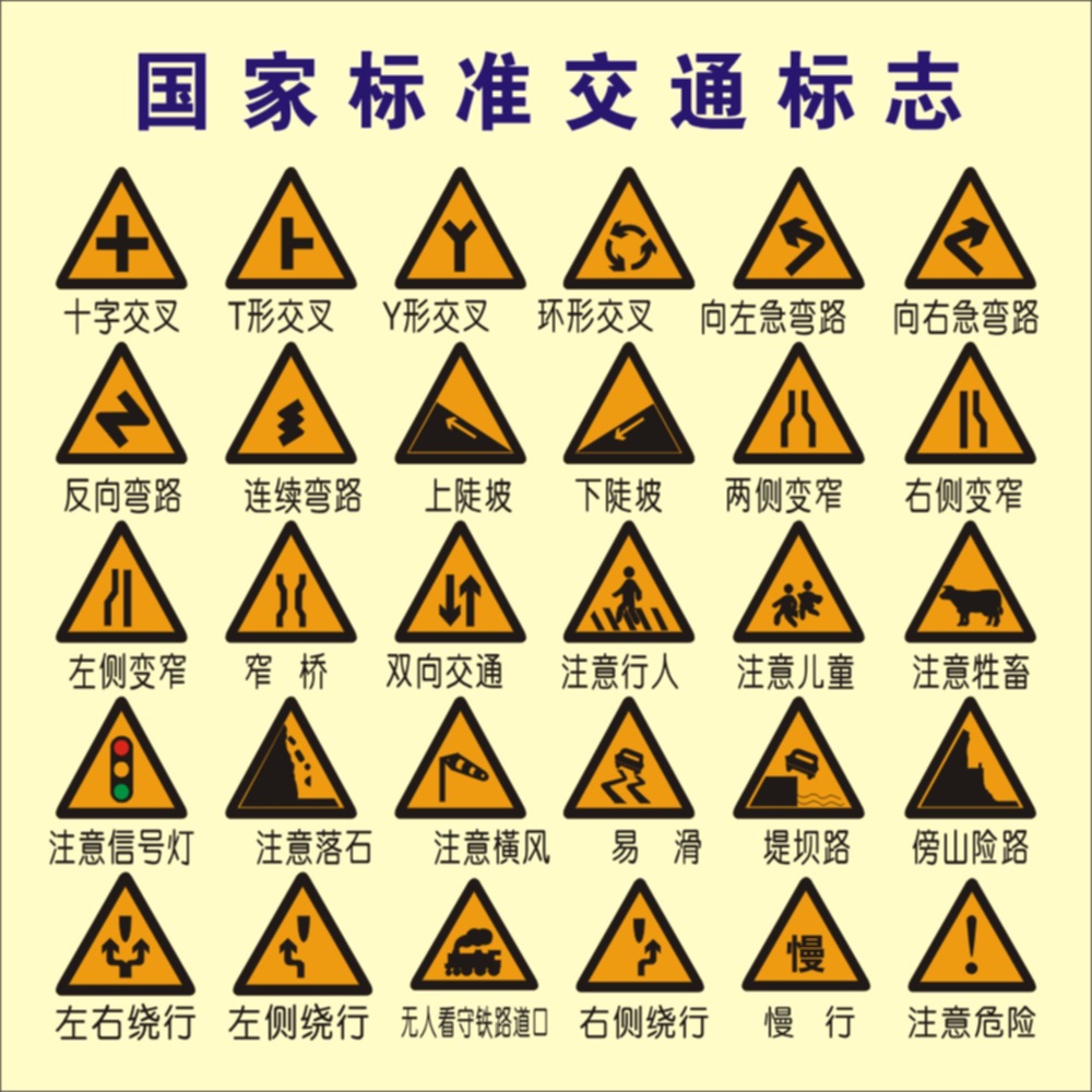 【90cm警告交通标志,警告标志,反光标志牌】