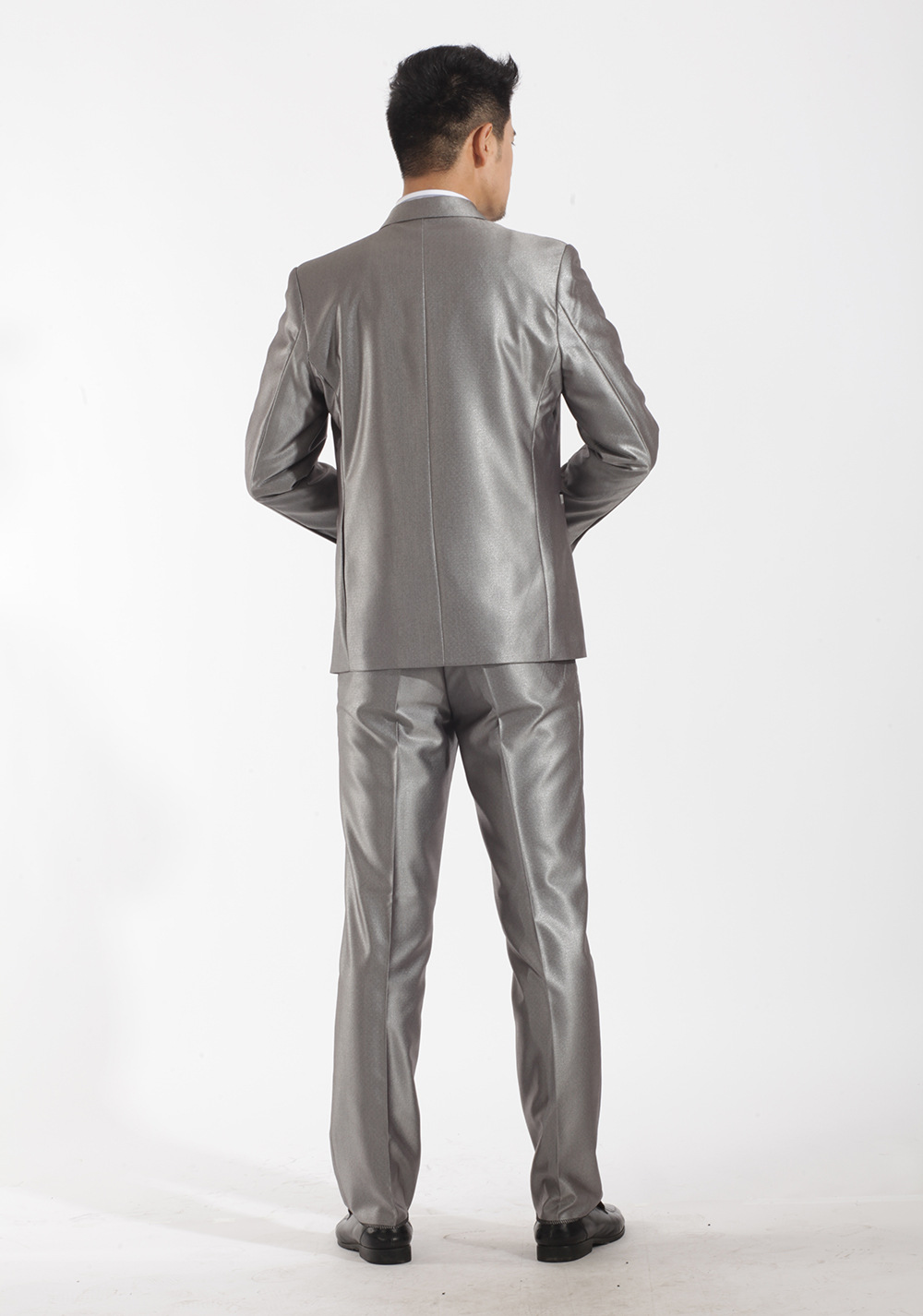 男装经典银灰色西服套装 高档绅士西装男士外套 男式一粒单排扣图片_8