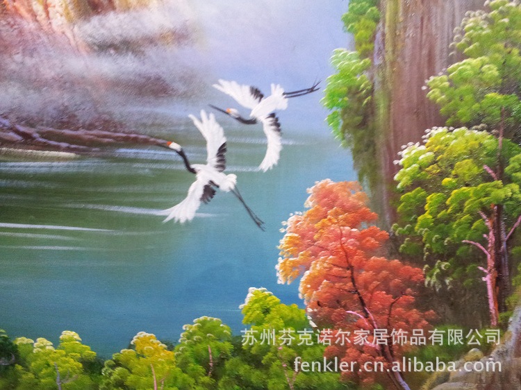 【画室直销】纯手绘油画客厅别墅装饰画 精绘仙鹤田园风景油画