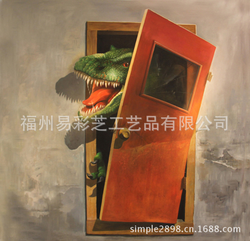 福州易品3d壁画 3d立体画 手绘动物油画 墙体彩绘 个性定制 恐龙
