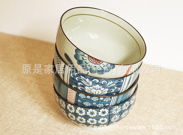 和风京瓷系列日式手绘 釜上井大碗 菜碗汤碗面碗 4色选-中国陶瓷产业