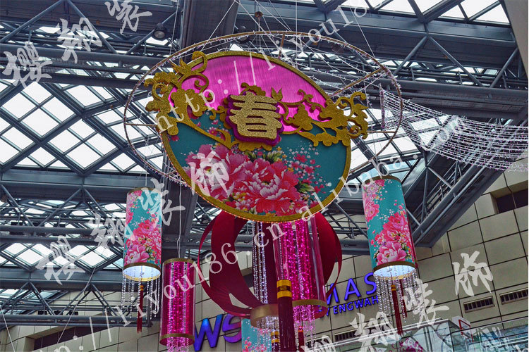 樱翔 商场春节场景布置 中空吊饰 大型木质雕刻主题造型 定制灯笼