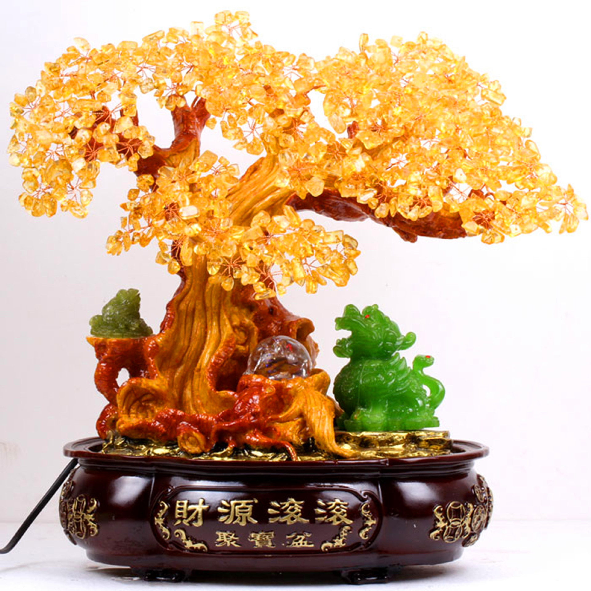 天然黄水晶财源滚滚流水发财树招财树摇钱树摆