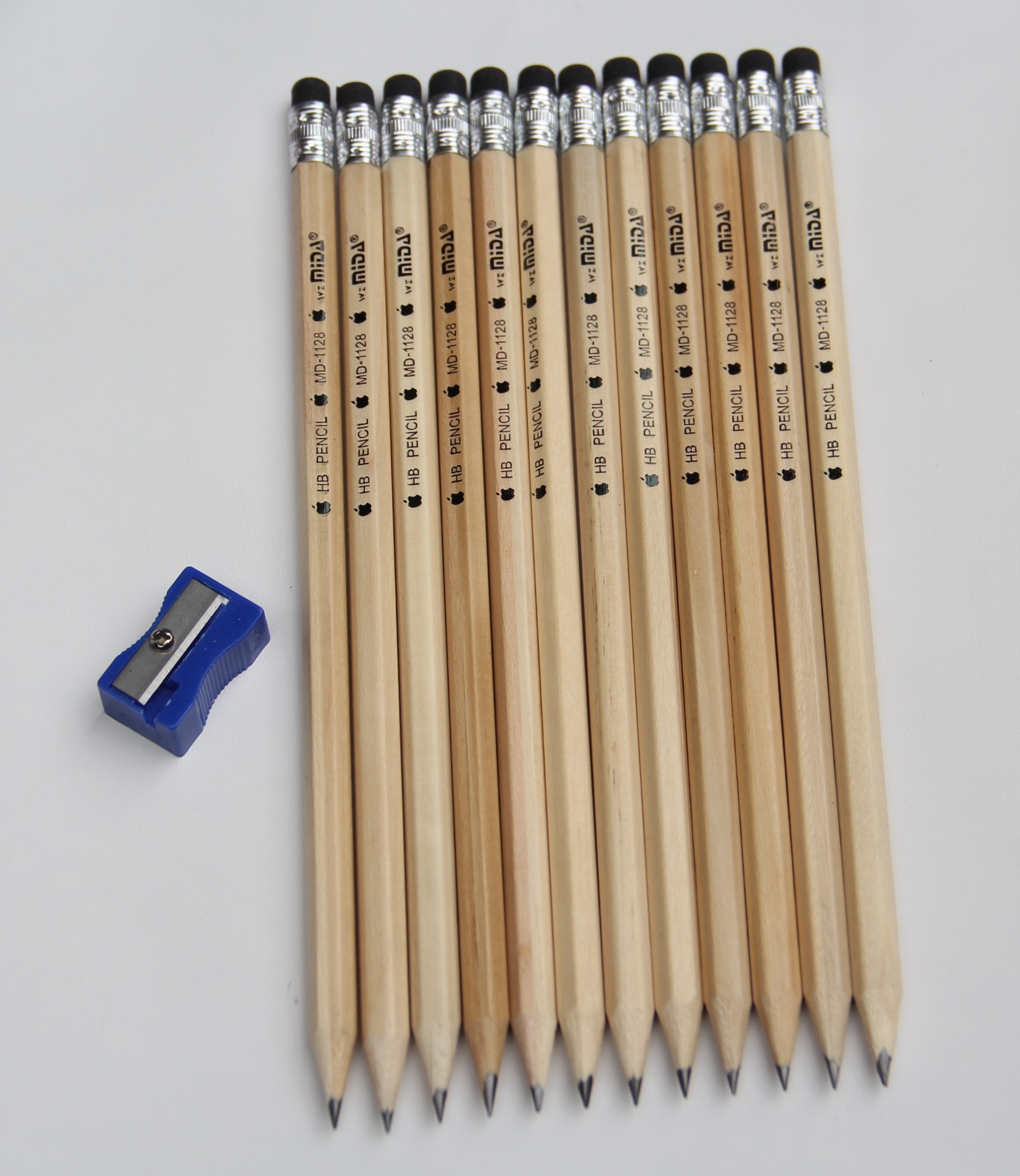 美达 无铅毒铅笔 高级书写笔 hb带皮头原木杆木头铅笔 md-1128