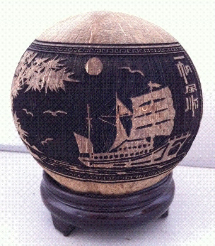 海南特色椰壳椰雕画工艺品一帆风顺 旅游办公居家摆件 工艺品批发