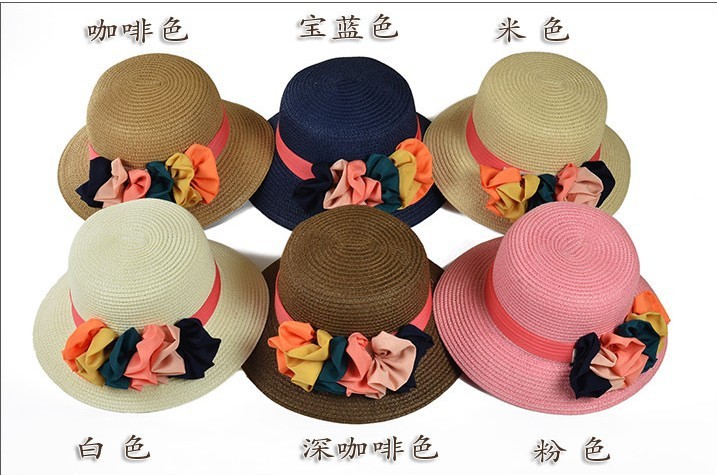 韩版夏季女士防晒帽子 森林系花朵遮阳草帽渔