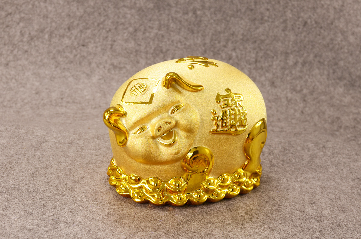 厂家批发 陶瓷电镀 金色好运招财金猪 开业礼品 商铺摆件