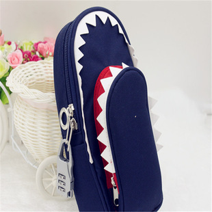 韩国文具批定做个性创意鲨鱼笔袋 大容量帆布笔袋 