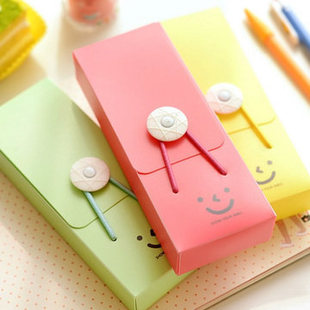 韩国文具批发 恋の微笑 可爱简洁时尚糖果色松紧带铅笔盒 文具盒