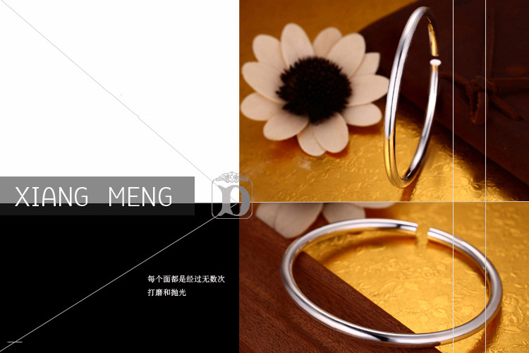 韩国版男女款925纯银镯子光面手镯时尚饰品实心高亮光身手环