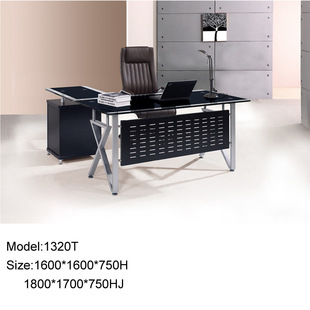 B15电脑办公桌/五金玻璃大班台/简约时尚办公桌/老板办公台1320