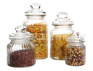 厨房用品防潮密封罐储物玻璃罐花茶叶奶粉竖纹储存罐四种规格大小