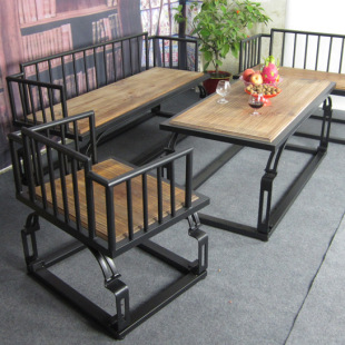 厂家批发美式复古实木家具户外休闲桌椅套装小茶几咖啡铁艺沙发椅