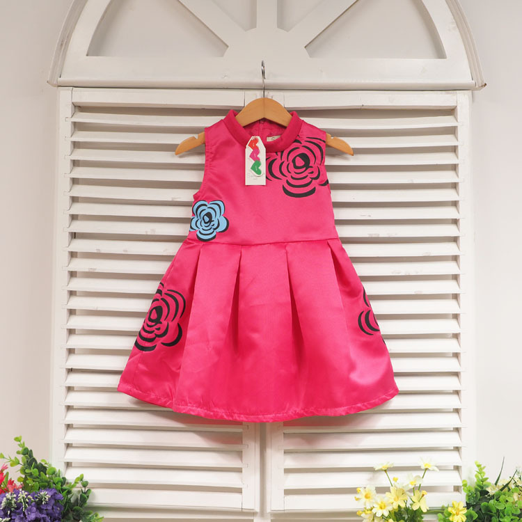 新年童装 品牌童裙连衣裙 玫瑰图案背心童连衣