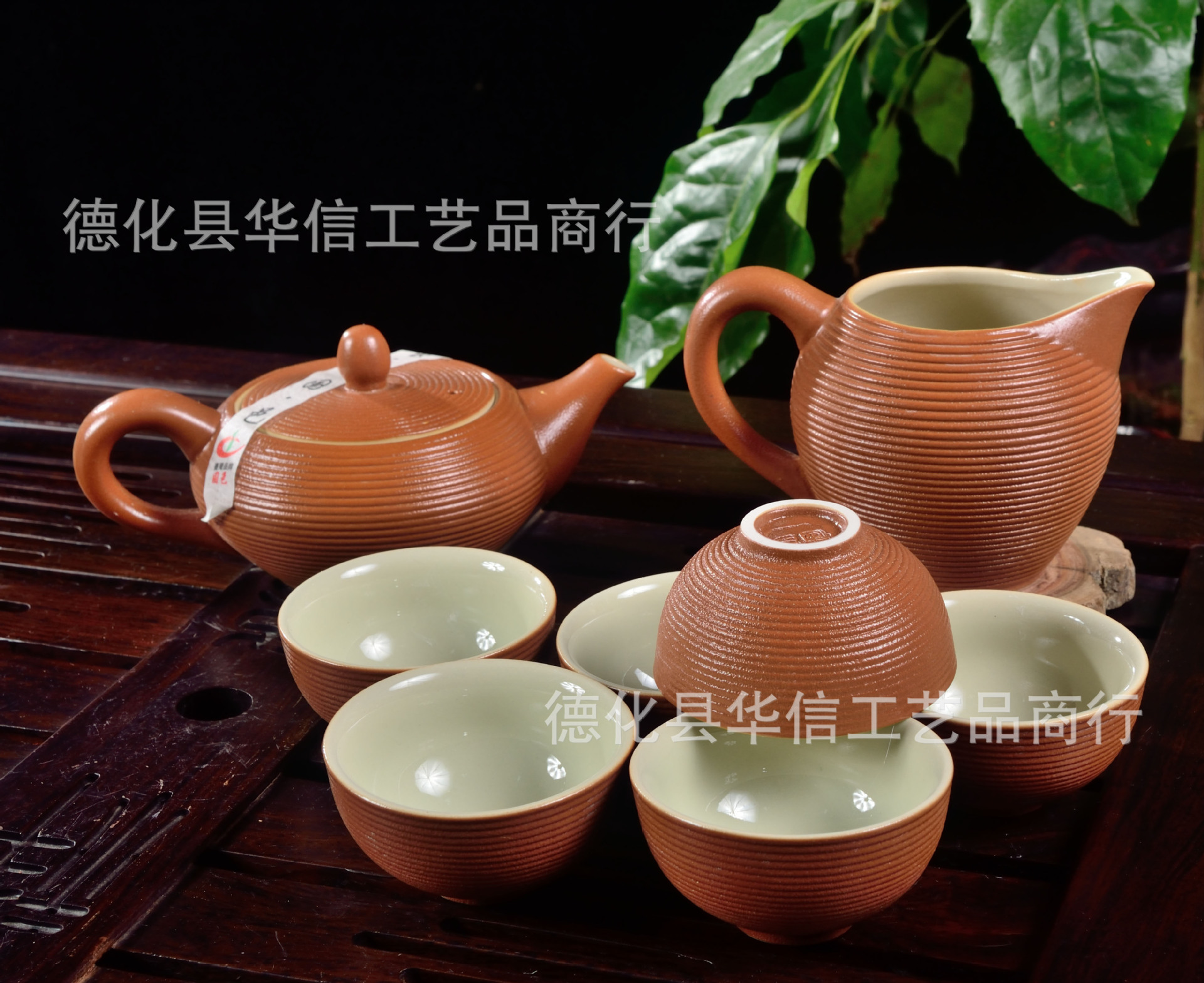 供应茶具 8头螺纹灰色壶 陶瓷 功夫茶具批发 高档茶具批发图片_14