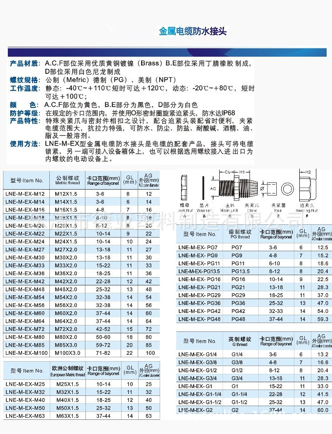 pg7金属防水接头/电缆防水接头/金属电缆接头,尼龙电缆锁头