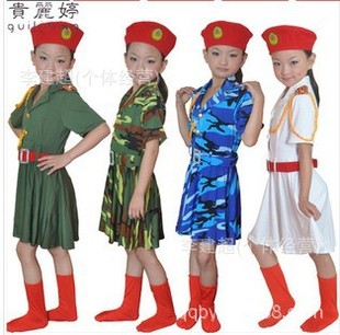 2014 儿童迷彩表演服演出服装 舞台表演服装 儿童迷彩军装女