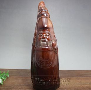 古玩批发角雕工艺品牛角雕刻寿星献寿客厅摆件包浆老气自然