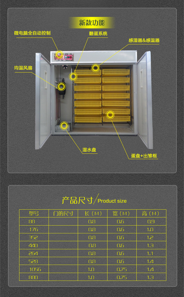 维谦孵化机全自动中型384枚鹅孵化器孵蛋器孵蛋机孵化箱孵化设备