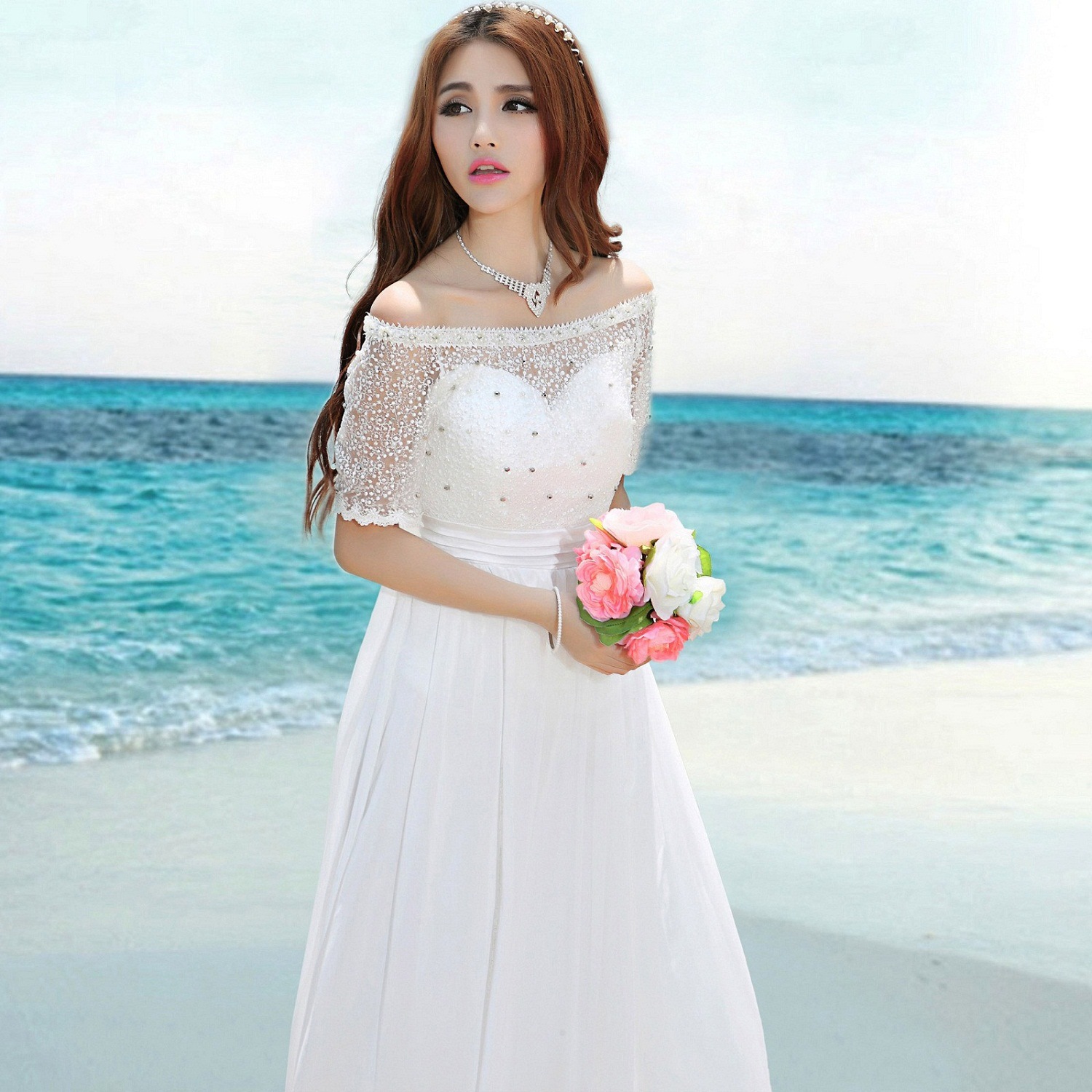 Image for korean beach wedding dress
