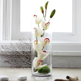 米子家居花器装饰器皿插花装饰摆件 透明圆柱形玻璃花瓶 不含花