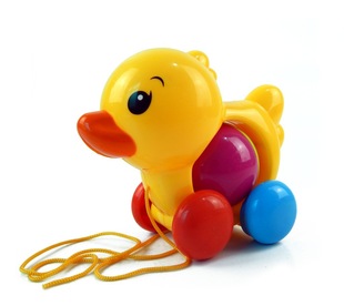 趣味拉绳逗引宝宝学步 儿童益智玩具 拖拉小鸭带摇铃 拉线小鸭子