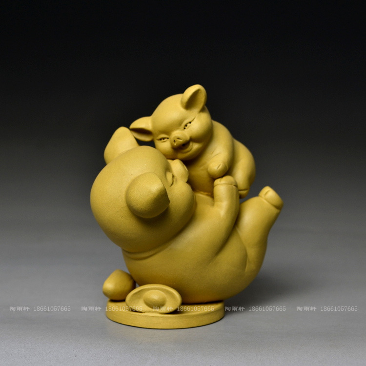 【欢喜猪*陶瓷摆件*茶玩茶宠*宜兴丁蜀镇名家