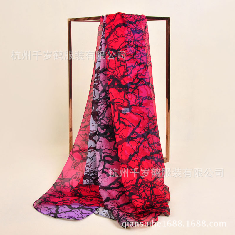 杭州丝绸生产围巾新品女真丝雪纺大丝长巾印染