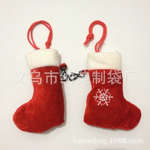 短绒布圣诞靴折叠购物袋 袜子造型促销礼品布袋 创意购物袋定做