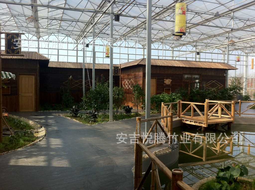 江苏句容郭庄镇大棚生态农庄,竹餐厅,竹装修,竹房子,长廊