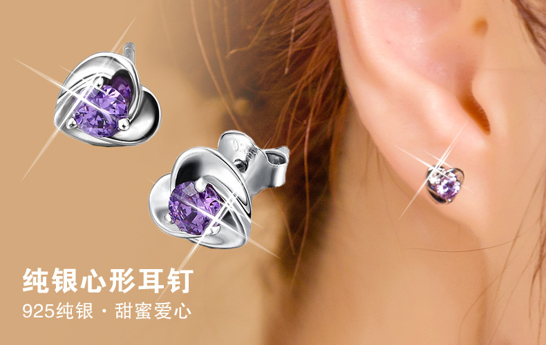 韩版925纯银耳钉韩国女可爱原创心形耳饰品耳环