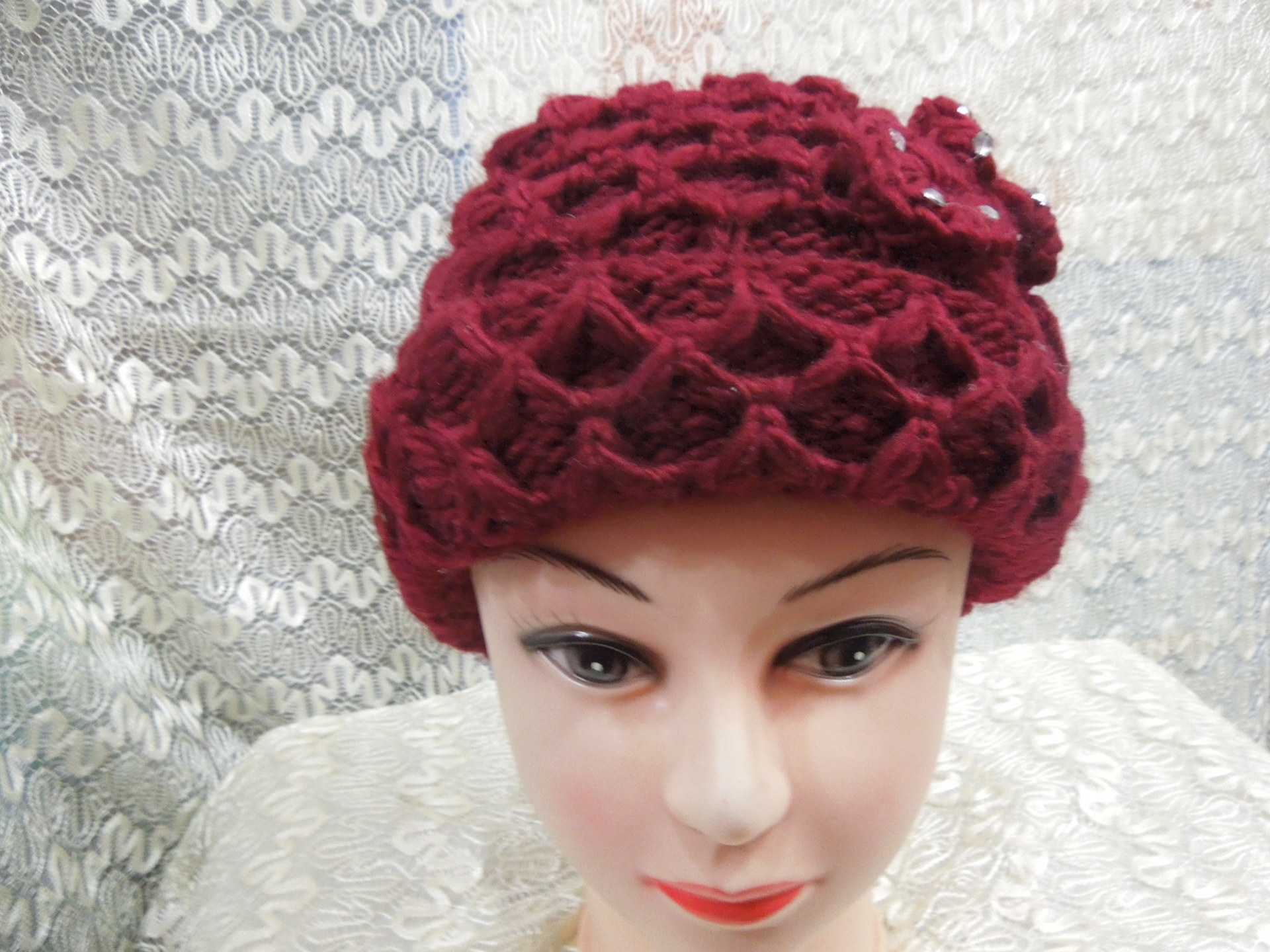 2014秋冬款老年三层保暖护耳毛线帽,老奶奶针织编花花型毛线帽