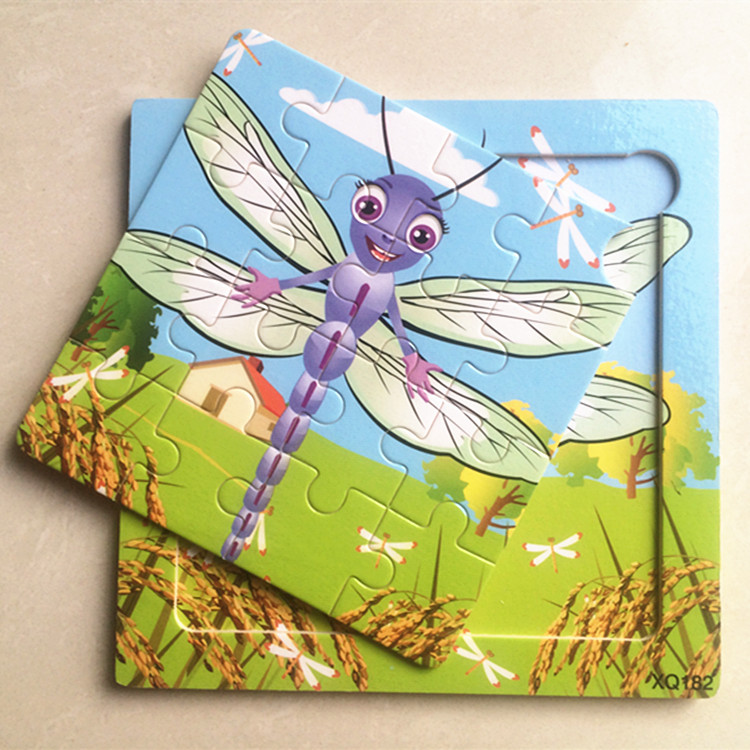 【16片蜻蜓木制拼图拼板0到3岁儿童益智早教