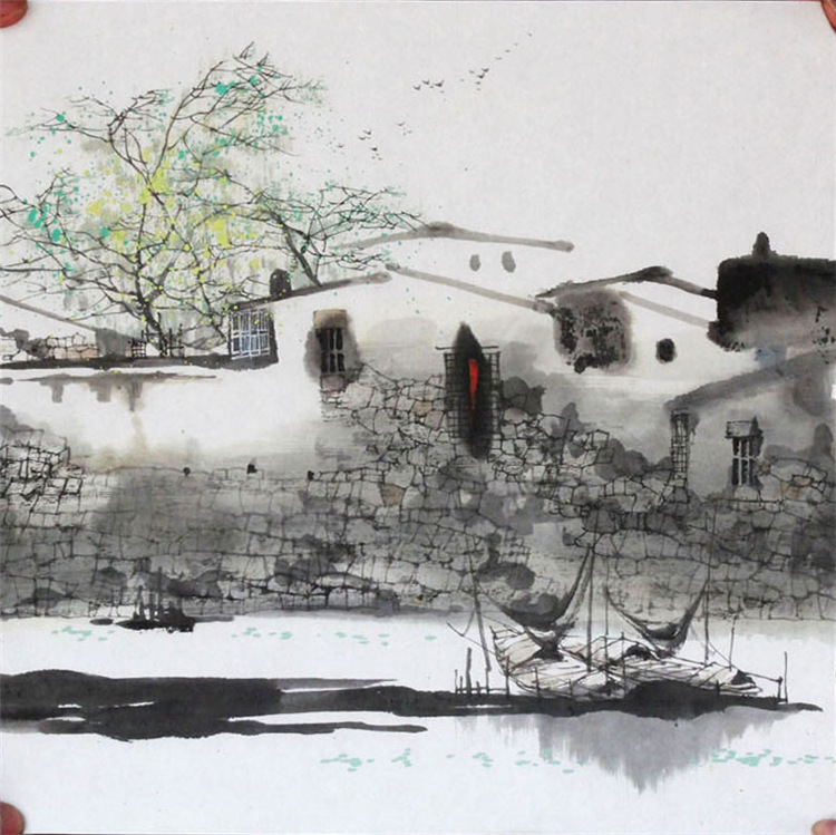 【优质供应】40*40斗方画心批发 写意水乡宣纸国画 未装裱