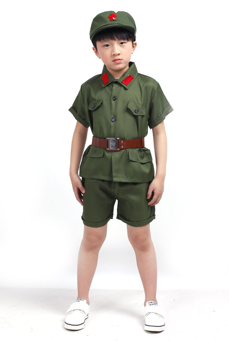夏儿童军装短袖少儿军服舞台装影楼摄影造型服饰男女童红军表演服
