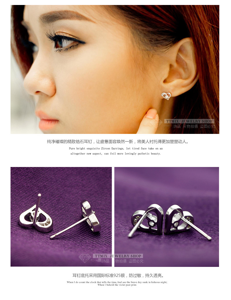 925纯银耳钉女韩国版时尚银饰正品防过敏耳环耳饰品