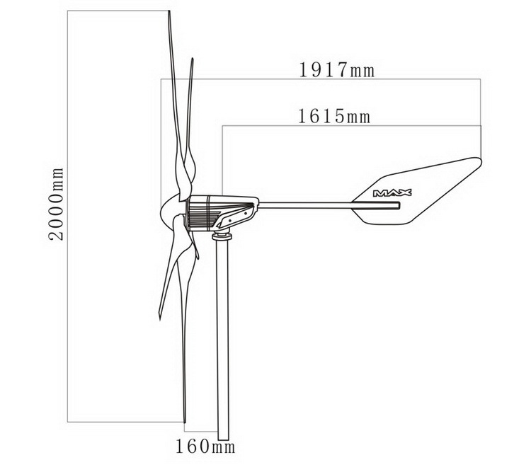 MAX-1200W 风力发电机尺寸图