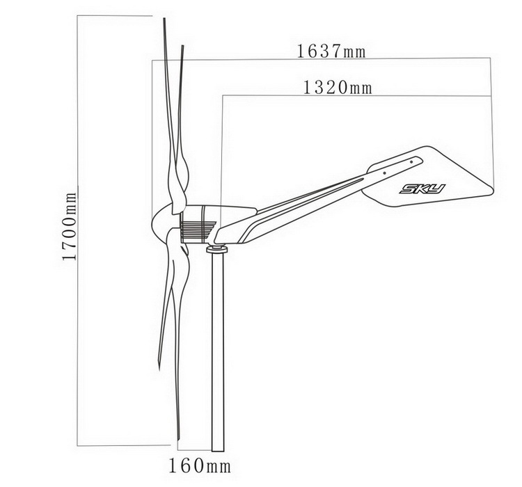 SKY-600W风力发电机尺寸图