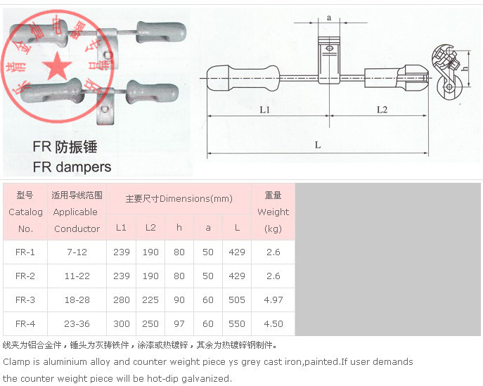 电力防震锤 fr-1 7-12mm 节能型保防护 金灿保护金具 悬垂 悬挂