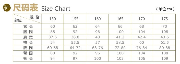 西装尺寸表