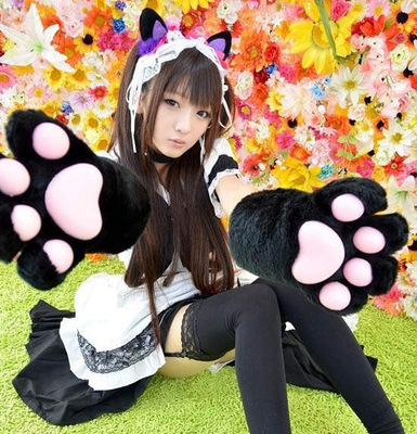 cosplay猫女萌物*可爱猫娘猫爪子大号加厚毛毛熊掌女仆装手套道具