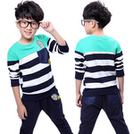 2014新款童装男童春秋装童套装条纹长袖T恤运动套装 中大童韩版
