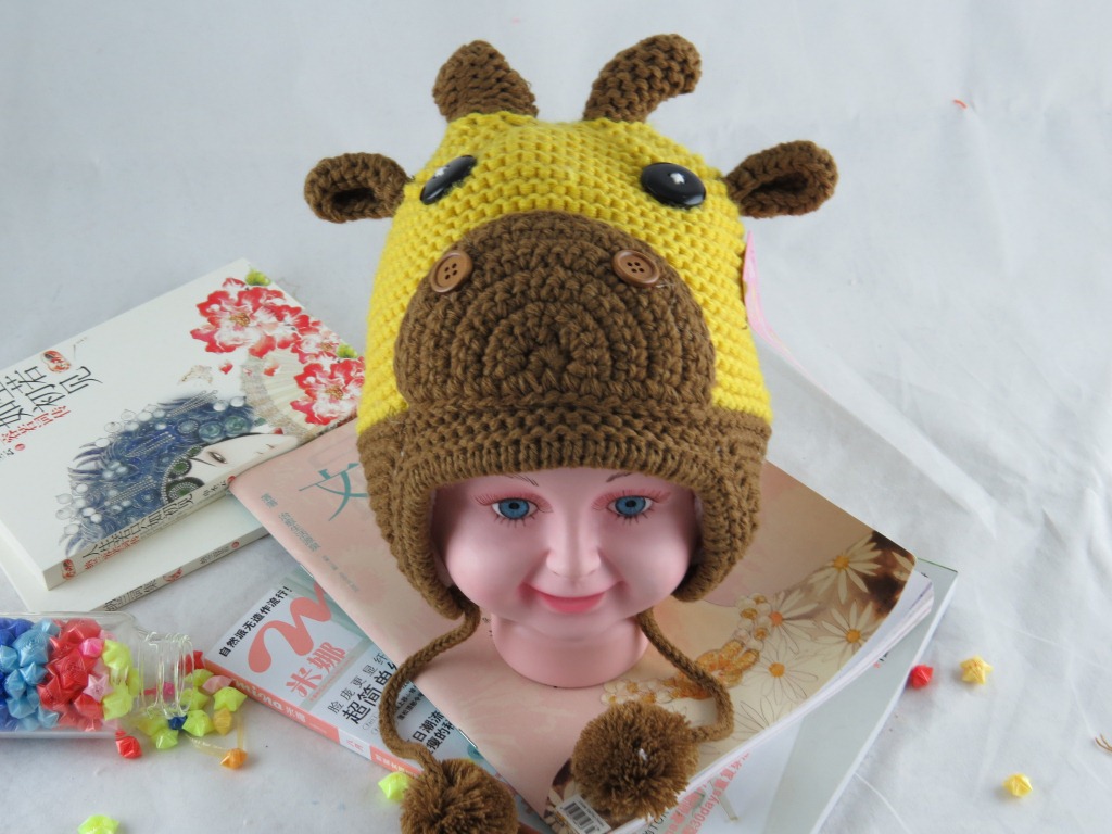 2014新款冬款 晶冠 手工牛头帽子可爱造型宝宝帽子儿童护耳帽批发