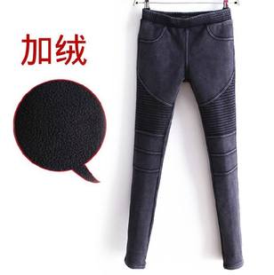 秋冬新款女装加绒行线小脚裤加厚打底裤女裤潮1635