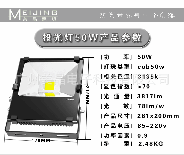 LED投光灯50W参数