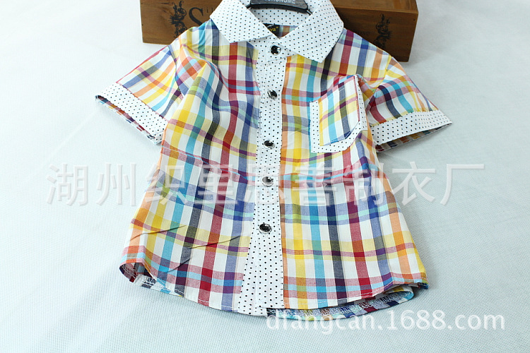 织里货源 童衬衫韩版新款 小童短袖彩色格子衬衫 时尚儿童衬衣