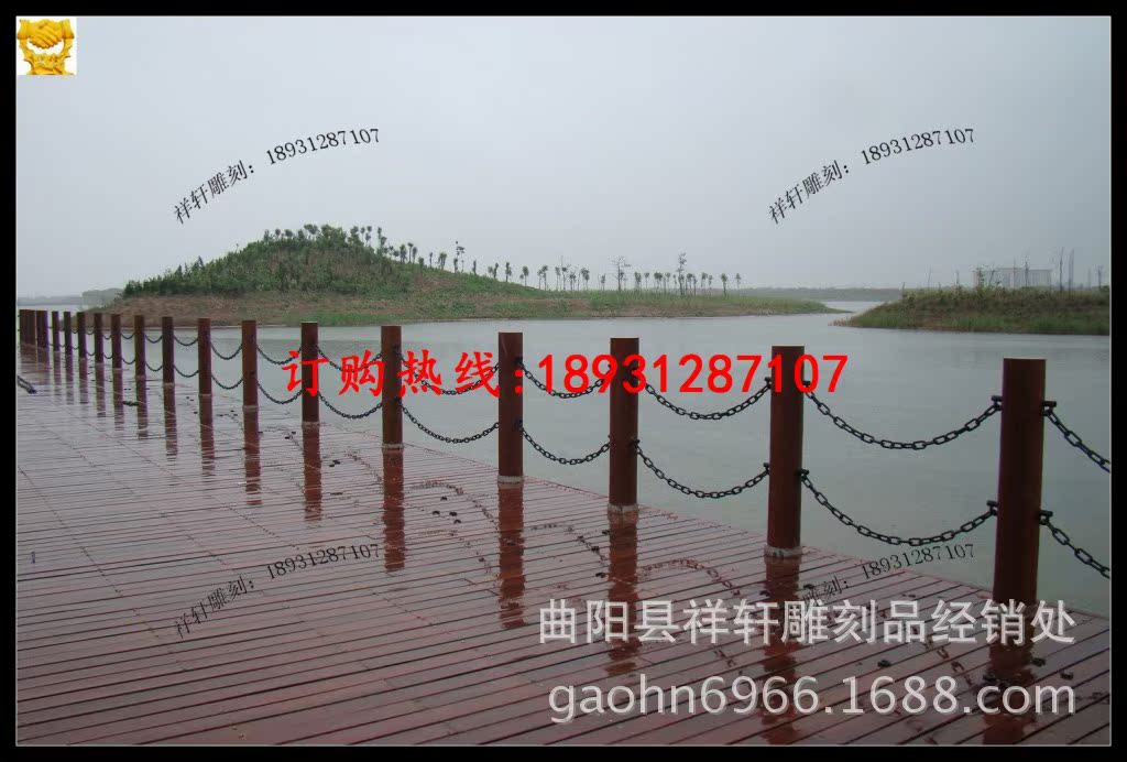 加工桥梁护栏 塑钢铁链石雕栏杆 河道石柱铁链栏杆