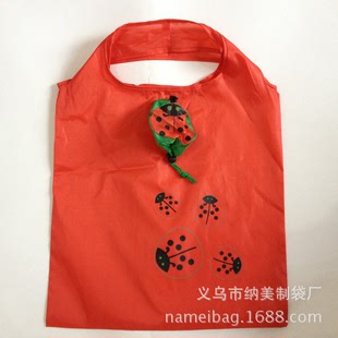 瓢虫款式环保手提袋 动物折叠购物袋 折叠背心袋 红色涤纶购物袋