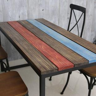 可定制 美式乡村复古餐桌实木桌子铁艺实木桌家用餐桌可做旧批发
