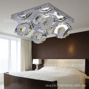 新款LED水晶吸顶灯 时尚创意不锈钢客厅灯  另类圆圈装饰卧室灯